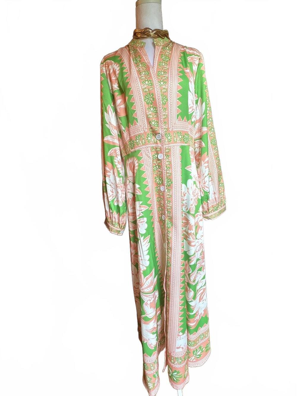 NWT Pink and Green Button Maxi L